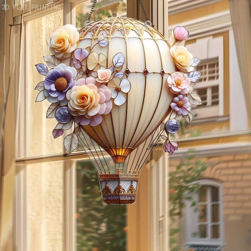 1pc 2D Flat    Acrylic Flower hot air balloon Suncatcher19.99cm x 17.98cm Window Han