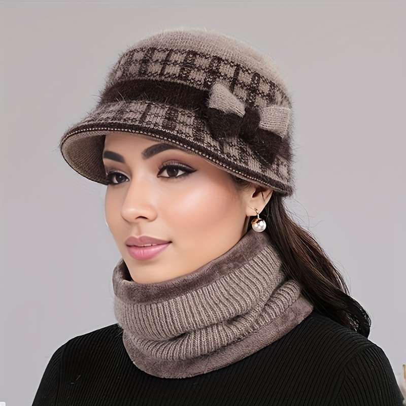 1pc  New Autumn and Winter Bow Decorated Knitted Hat Fashionable and Versatile Suitable f