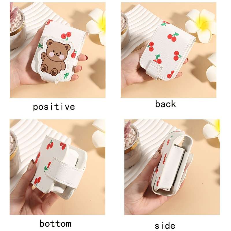 1pc Cute Cartoon Lipstick Holder with Mirror Portable Mini Makeup Bag for On-the-Go Touch-Ups