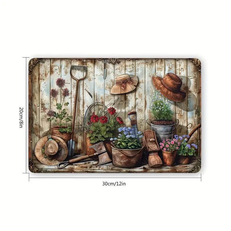 1pc Vintage Floral Metal Tin Sign 30.48x20.32cm  Indoor Outdoor Wall Decor for Home Office Cafe Bar