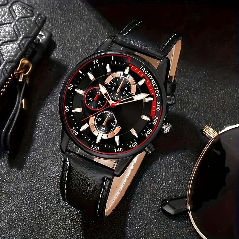 5pcs Exquisite Men's Quartz Watch and Accessories Color sent randomly