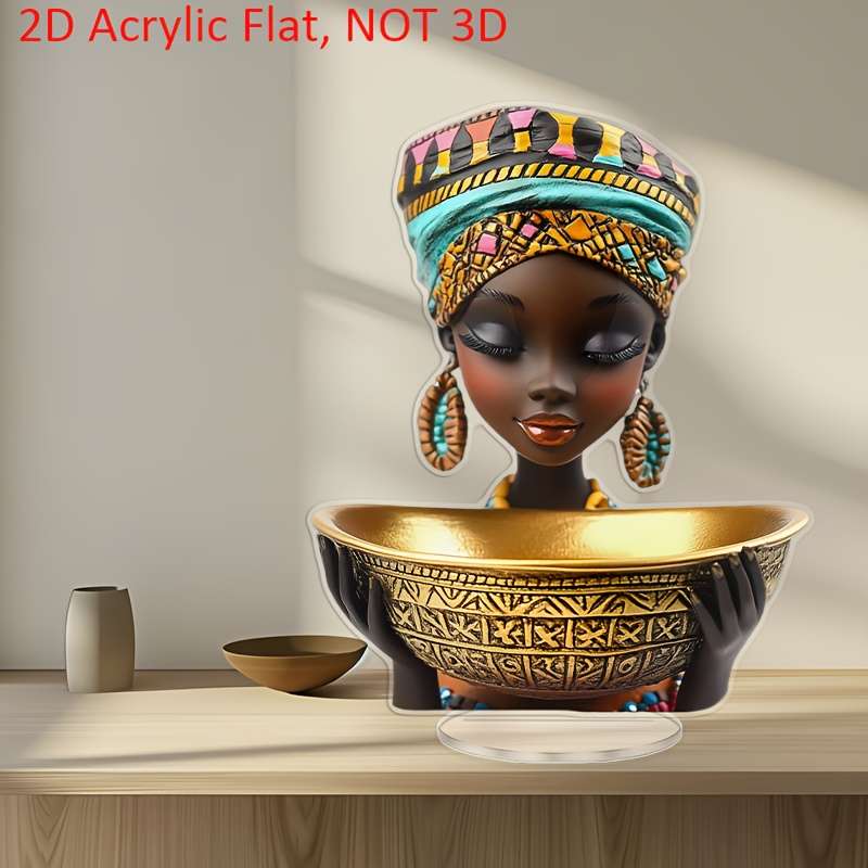 1pc 2D Flat  A  Acrylic Flat Decoration Featuring an African Woman with a Colorful Headpiece Pe