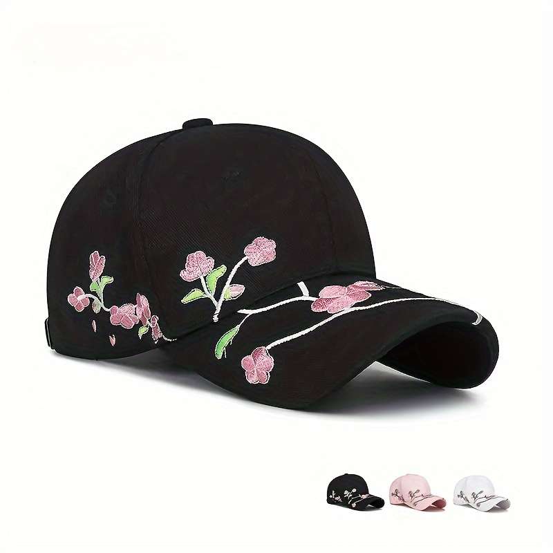 Hat Black Plum Blossom Embroidered Baseball Cap Add Pink Plum Blossom Embroidered Baseball Cap