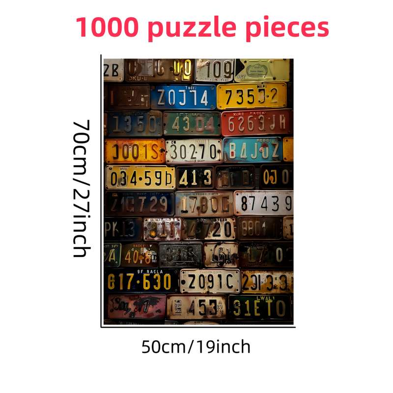 1000pcs Vintage License Plate Jigsaw Puzzle for Adults Durable DIY Puzzle with Mixe