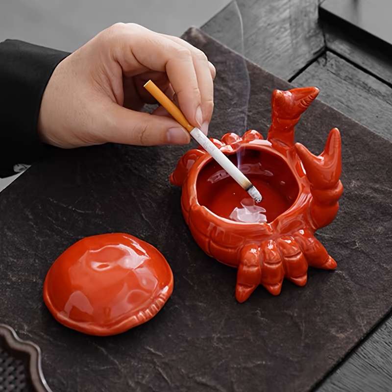 1pc Cute Crab-Shaped Ceramic Ashtray with Lid Perfect for Office Home Decor Prevents Flying As