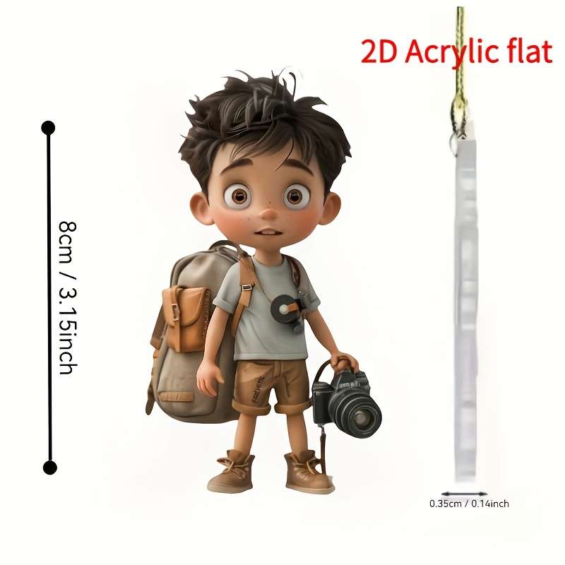 1pc 2D Flat  Acrylic Hanging Ornament Stylish Young Photographer with Camera Backpack Ideal for