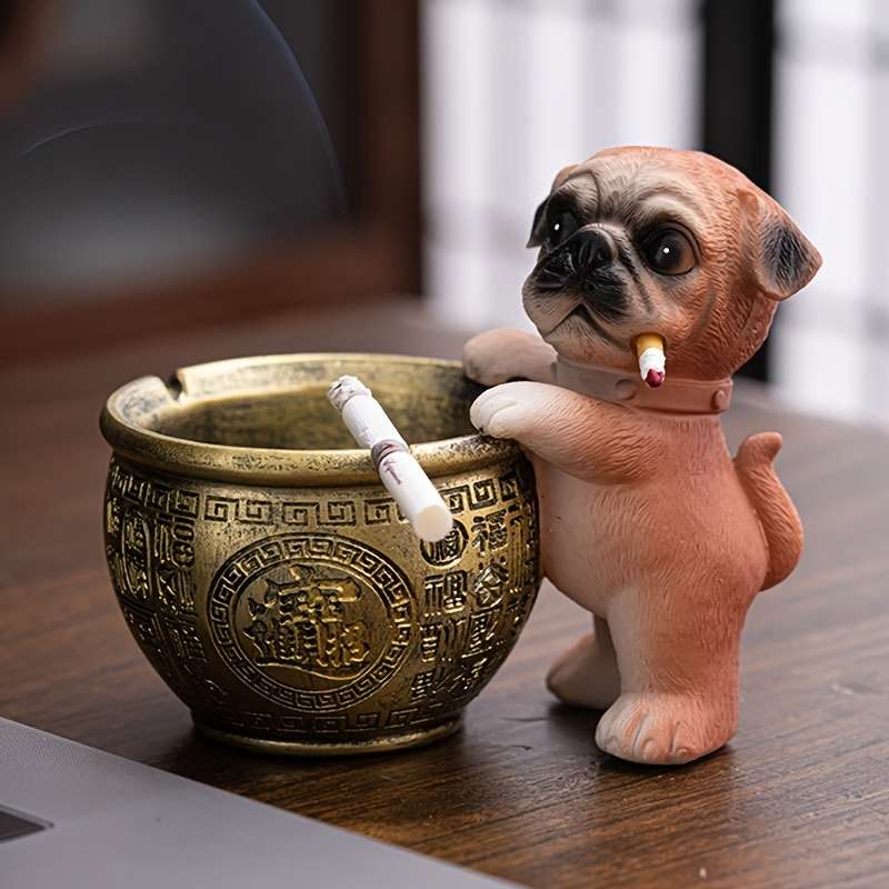 1pc Unique Resin Pug Ashtray Creative Cartoon Dog Design for Home Office Hotel Decor Per