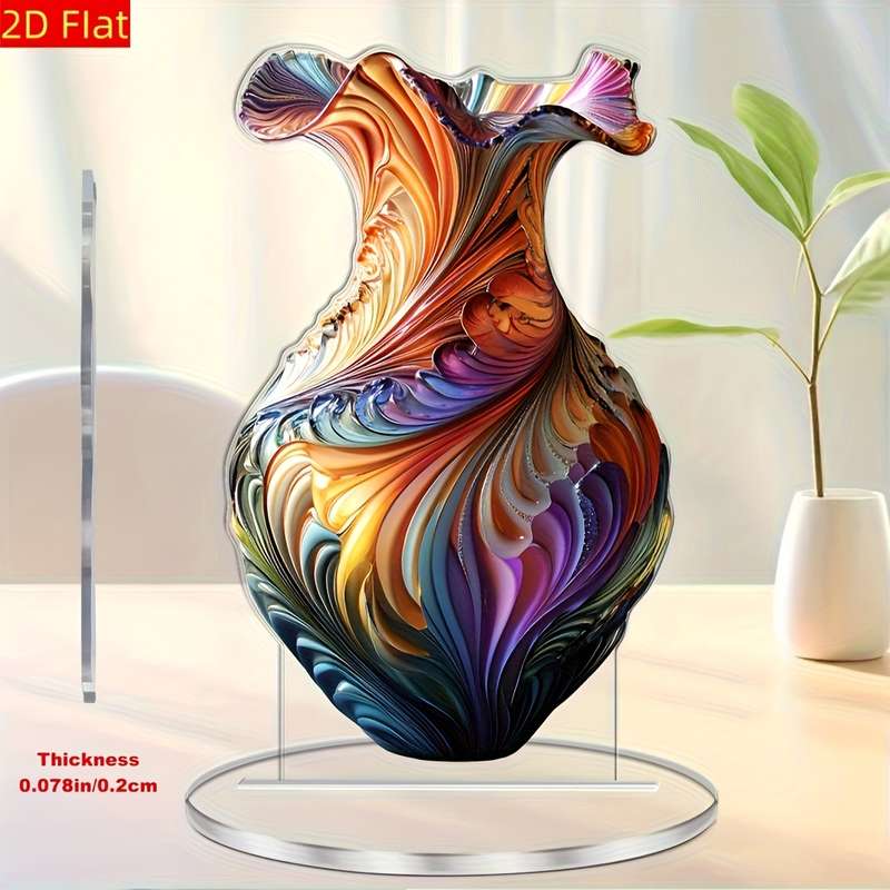 1pc 2D Flat  Elegant Acrylic Vase with Swirling Patterns 11.0cm x 18.03cm Multifunctional  Art