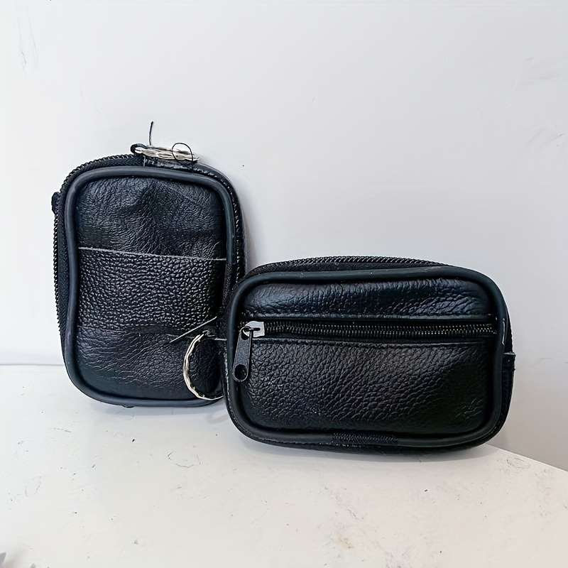 1pc Mini Men'S Elegant Black Leather Fanny Pack with Coin Purse Card Holder Portable Multi