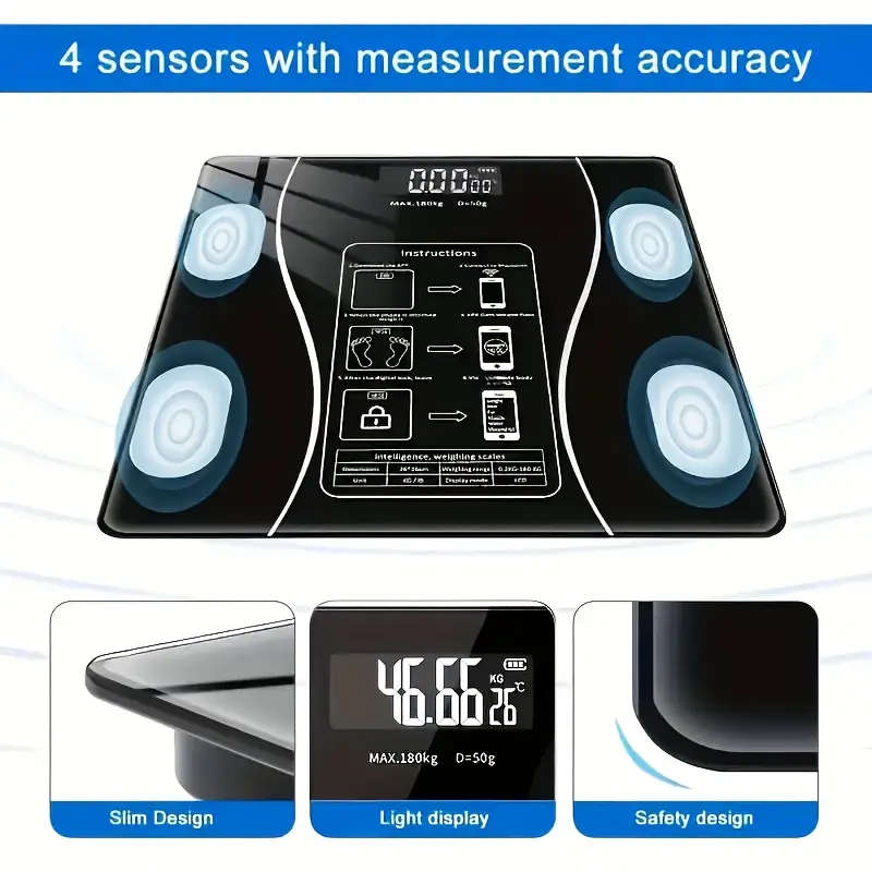 Smart Wireless Wireless Weight Scale with LED Display, Battery Powered (AAA), Real-Time Weight & Bod