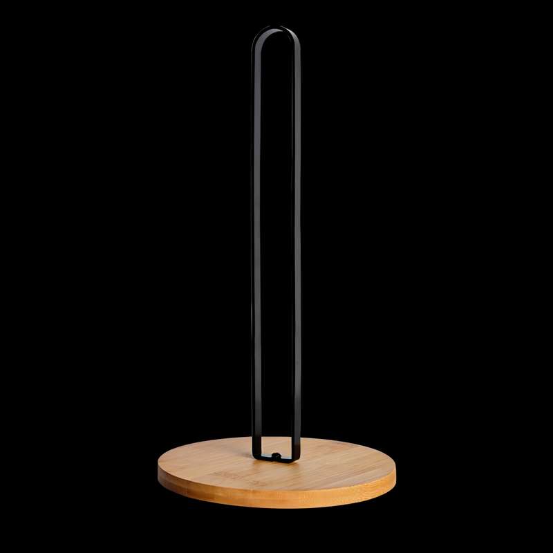 1pc Black Bamboo Kitchen Paper Towel Holder Vertical Storage Rack for Countertop Metal Tiss