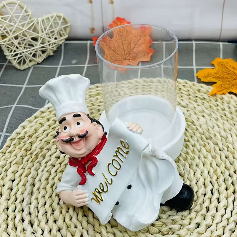 1pc Cartoon Chef Acrylic Knife Fork Holder Polished Metal Finish Compact Kitchen Counterto