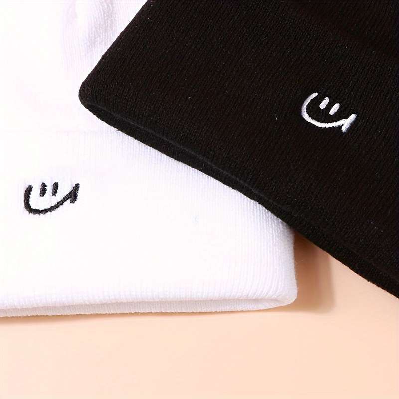 1pc joyful Embroidered Beanie Stretchy Adjustable Knit Skull Cap for Men Women Warm Cozy E