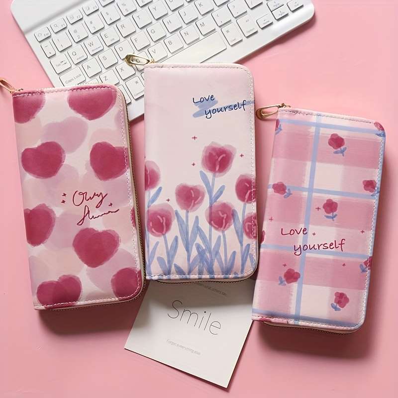 1pc Women'S Casual Floral Zipper Wallet with Multiple Card Slots Large Capacity Coin Pouch with "