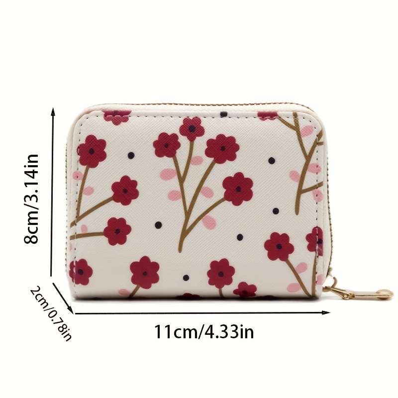 1pc Floral Credit Card Holder for Women Girls C Cute Plum Red Accordion Wallet with Zipper C