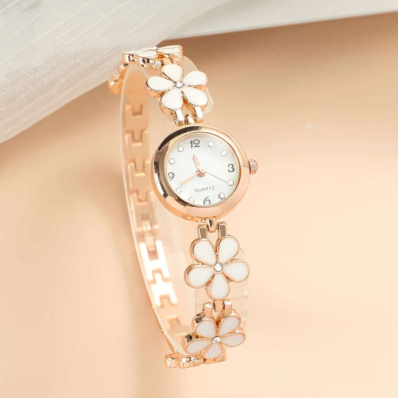1pc Elegant Women's Quartz Watch with Rhinestone Accents Cute Plum Blossom Design Zinc Alloy Band