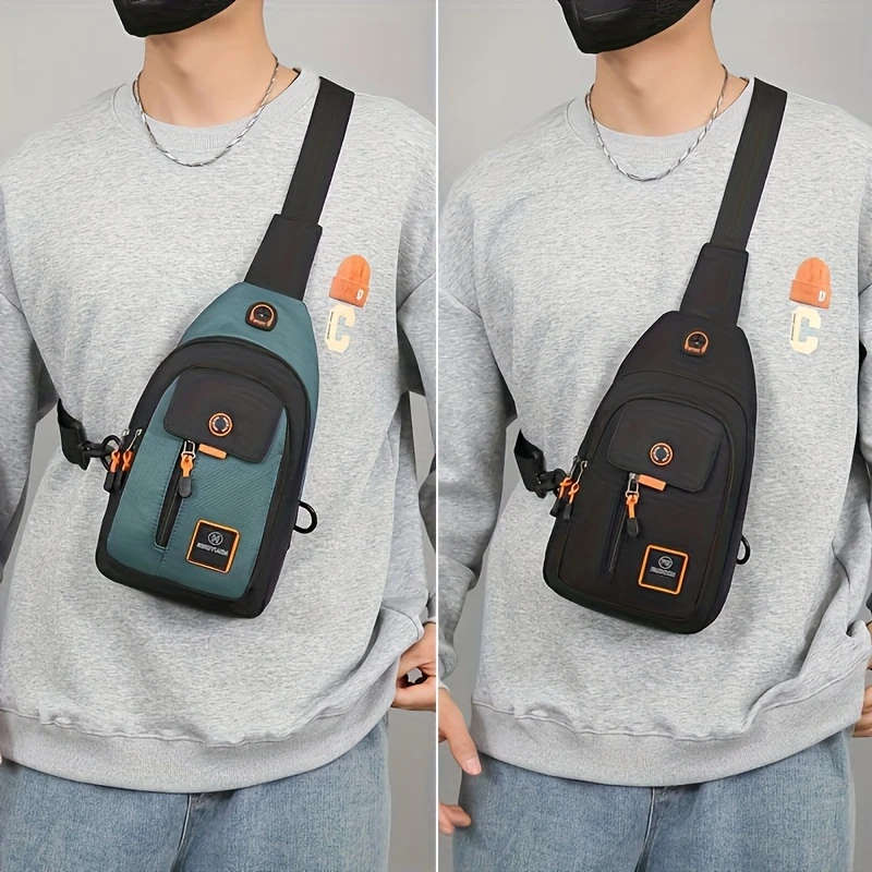 1pc Leisure Sports Chest Bag Outdoor Travel Men's Bag Adjustable Shoulder Strap with Earphone Hole