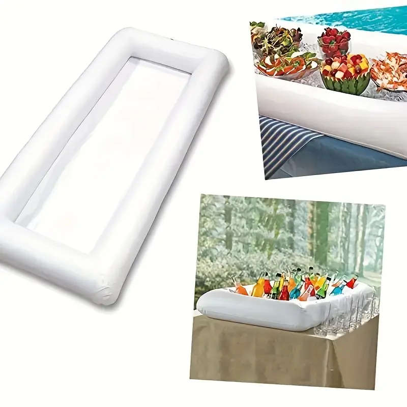 1pc Portable Inflatable Serving Bar Salad Ice Cooler Durable White PVC Foldable Design for Outdoor