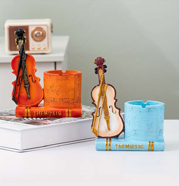 1pc Vintage Violin Ashtray Unique Resin Craft for Home Bar Decor Romantic Gift Idea