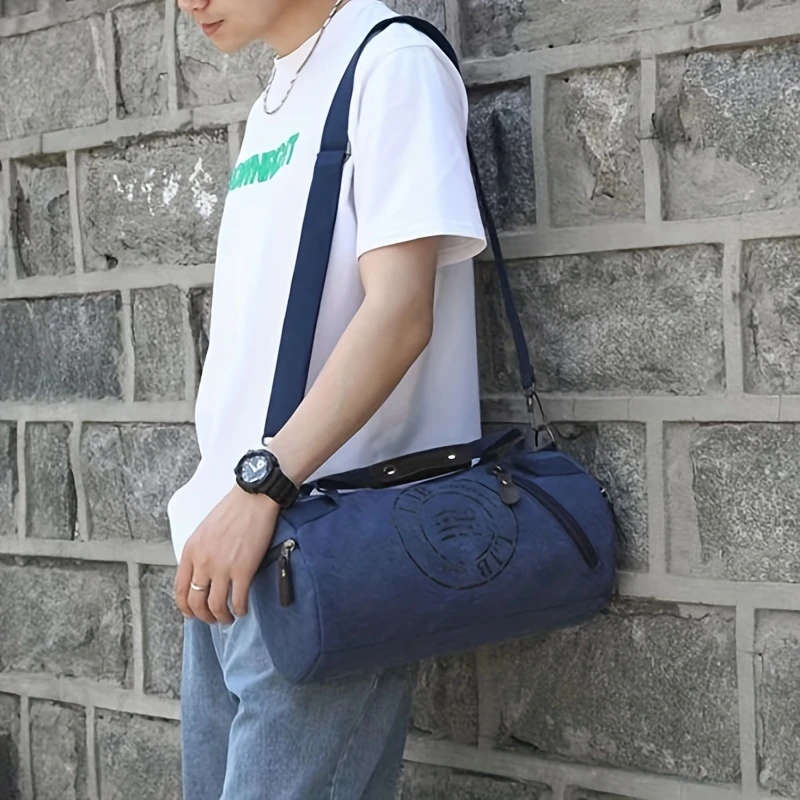 1pc Canvas Messenger Bag For Men Wear-resistant And Scratch-resistant Canvas Bucket Bag Travel Shoul