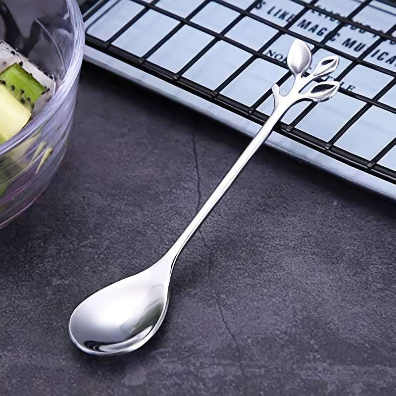 10pcs Stainless Steel Coffee Spoon Elegant Leaf Design Tea Spoon for Desserts Appetizers Ide