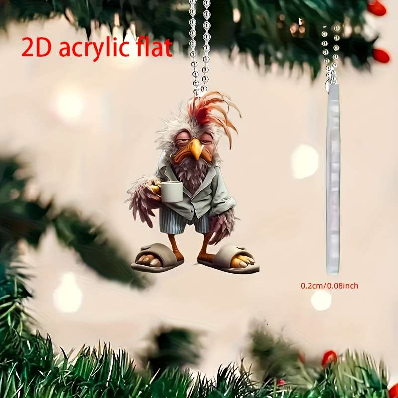 1pc 2D Flat   Chick Decorative Pendant Car Interior Rearview Mirror Decoration Pendant Sui