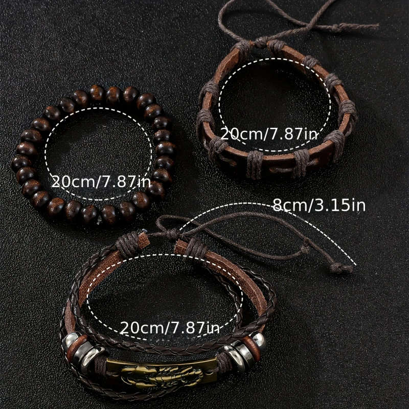 4pcs Men's Elegant Quartz Watch Bracelet Set Fashionable Brown with Golden Accent Calendar Feature
