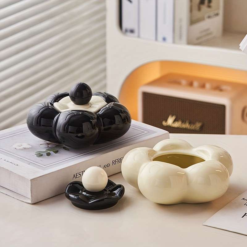 1pc Modern Geometric Ceramic Ashtray with Lid C Decorative Jewelry Storage for Bedroom Living Roo