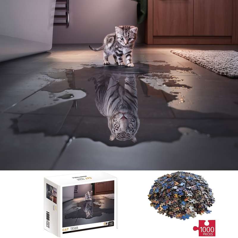 1000pcs Mixed Color Cat Tiger Jigsaw Puzzles Thick and Durable Seamless Rectangle