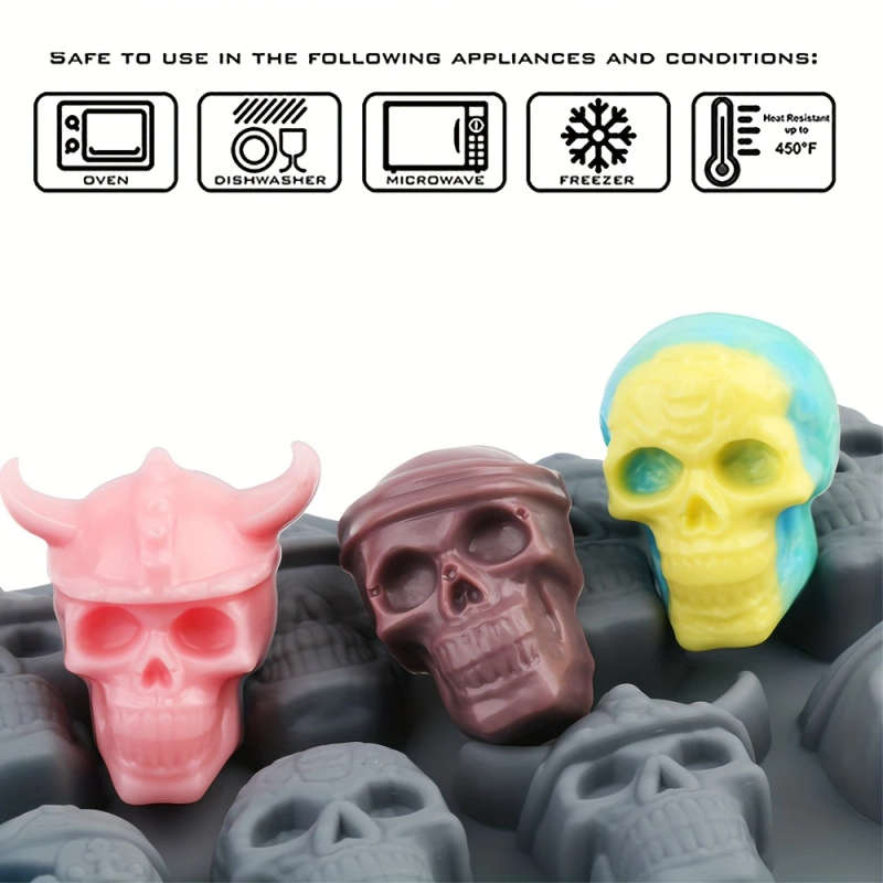 1pc Halloween Skull Silicone Mold for Chocolate Ice Easy Clean High-Temperature Resistant Oven Safe