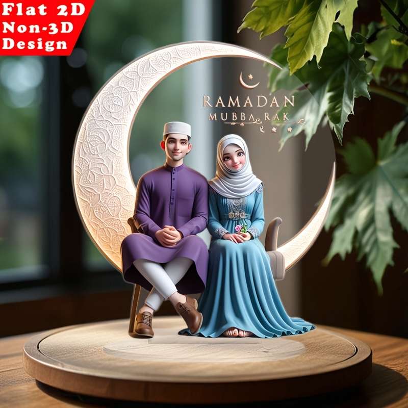 1pc 2D Flat   Acrylic Decorative Piece Romantic Couple Design with Floral Accents Traditi