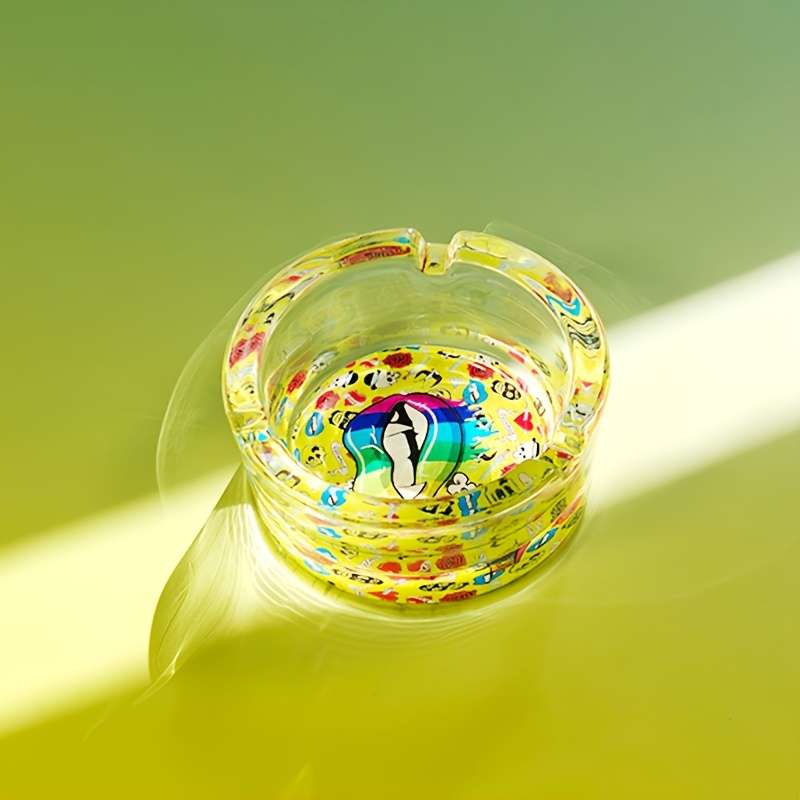 1pc Green Lip Circular Glass Ashtray Suitable for Smokers Decorative Cigarette And Cigar Holder