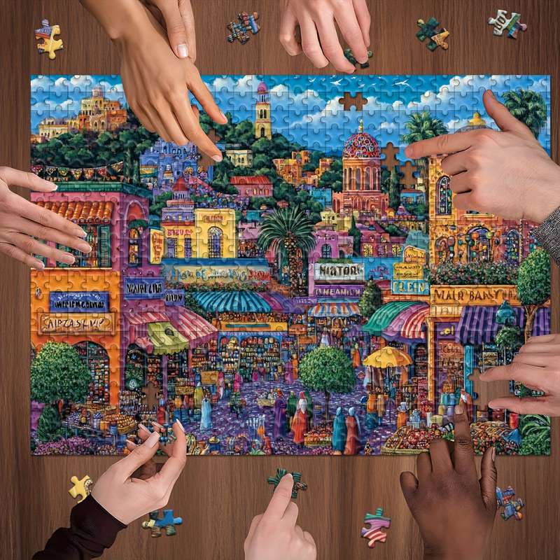 1000pcs Mysterious Bazaar in Marrakech Jigsaw Puzzle for Adults Vibrant Moroccan Ma