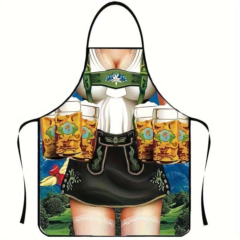 1pc Polyester Apron with Beer-Themed Print Stylish Kitchen Dining Wear for Men and Women Origi