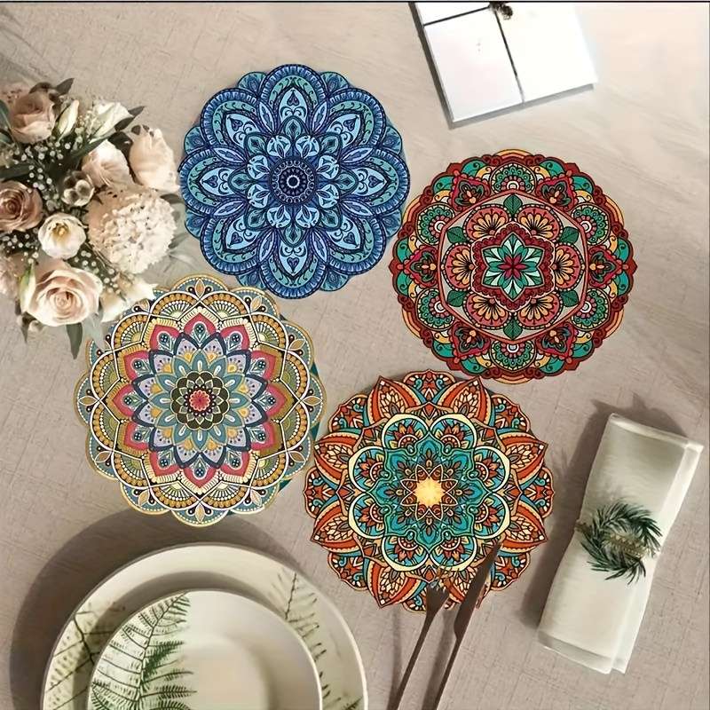 Mandala Art Coasters Set of 4 Intricate Wooden Cup Mats Decorative Table Protectors Uniqu
