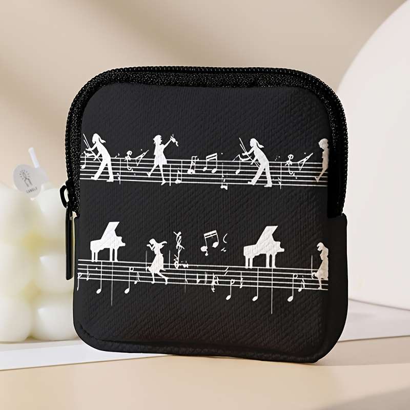 1pc 1pc Coin Purse with Music Note for Man Pattern Print with Buckle and Zipper Pocket Multi-fun