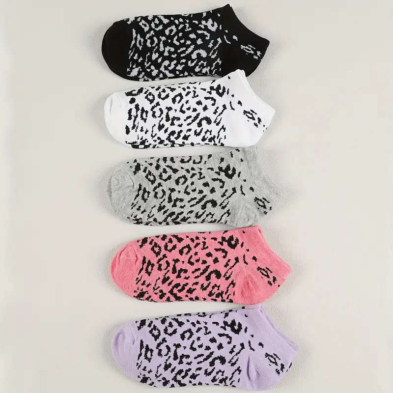 10pcs Women's Leopard Print Ankle Socks Multicolor Sweat-Wicking Casual Sporty Style Soft Polyester