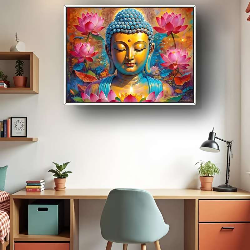 1000pcs Buddha Lotus Flower Jigsaw Puzzle Vibrant Golden Blue Design High-Qual