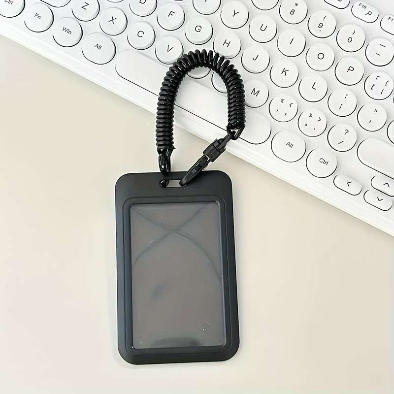 1pc Men's Sleek Black Card Holder with Elastic Cord Durable Plastic Casual Style