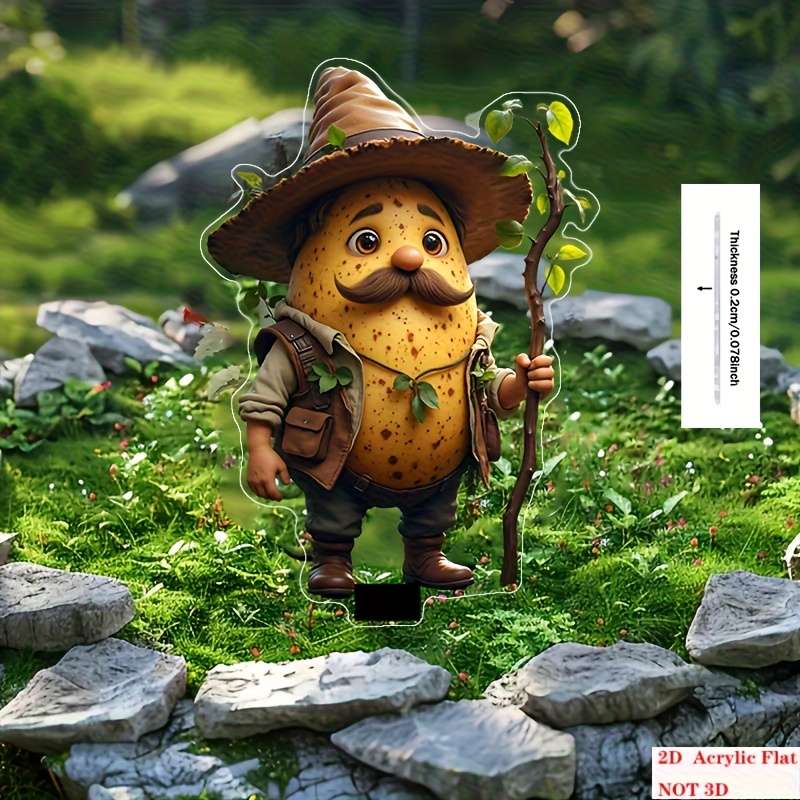 1pc 2D Flat  Garden Stake Decoration 1 Set of  Acrylic Potato Old for Man Cute Flower Pot In