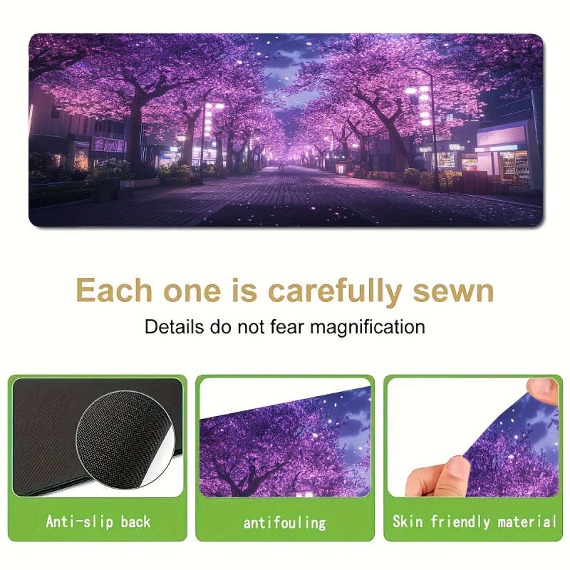 1pc 30x80cm Romantic Night Sakura Street Pattern Rubber Non-Slip Mouse Pad