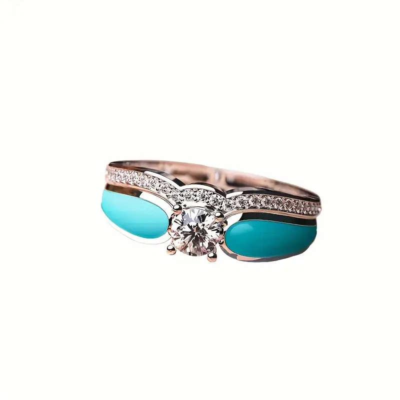 2 Piece Vintage Fashion Ring Set, Blue Imitation Cubic Zirconia