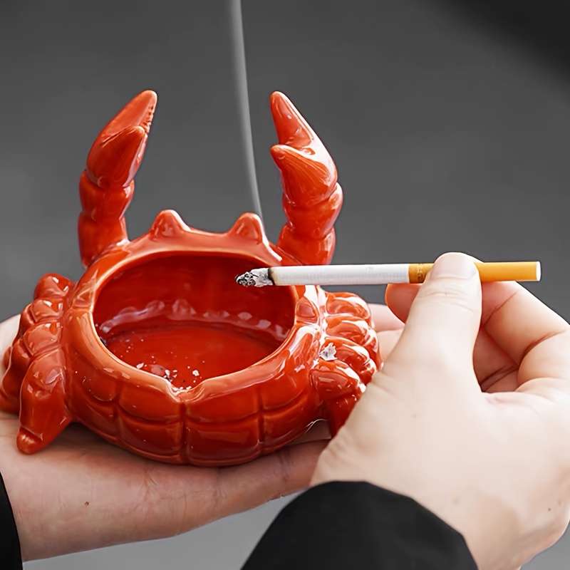 1pc Cute Crab-Shaped Ceramic Ashtray with Lid Perfect for Office Home Decor Prevents Flying As