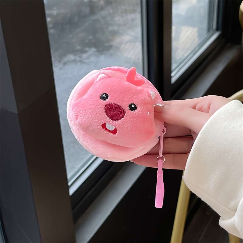 1pc Adorable Pink Beaver Coin Purse Lightweight Cartoon-Style Key Card Holder with Zipper Pock
