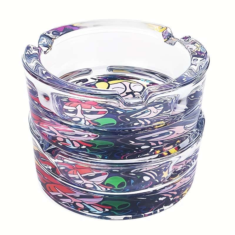 1pc 3 Girls Pattern Glass Ashtray 85mm Round Creative Design Non-Electric Glass Material Round