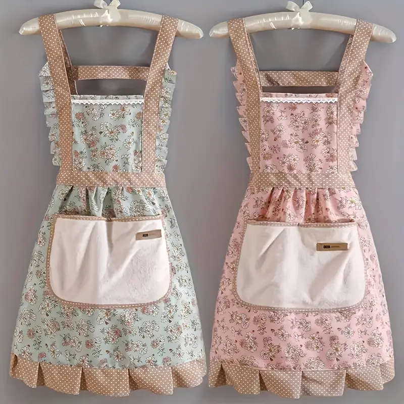 1pc Chic Floral Lace Princess Apron with Hand Wipe Pocket Waterproof Oil-Resistant Perfect for Kitch