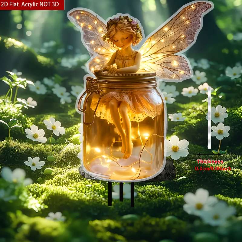 1pc 2D Flat   Bohemian Style Acrylic Fairy 16.51cmx 20.32cm Whimsical Garden Stake Perfect for