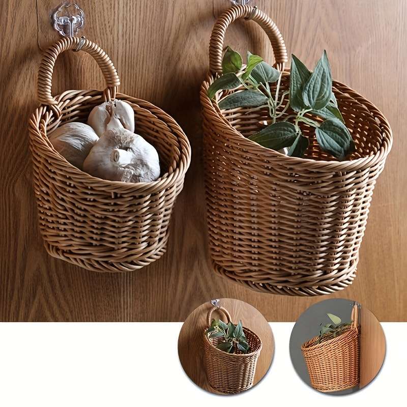3pcs set (L+M+S) Imitation Rattan Wall Storage Basket Woven Hanging Baskets Kitchen Ginger Ga