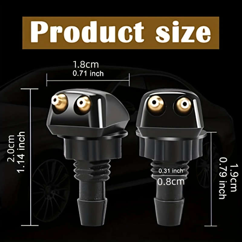 2pcs PE Polyethylene Front Windshield Washer Nozzles Universal Fit Straight Spray Wipers for Vehicl