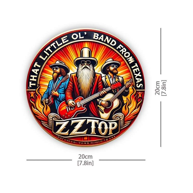 1pc 2D Flat Round 20.32x20.32 cm Vintage ZZ Top Aluminum Round Sign es Fiery Texas Band Desig